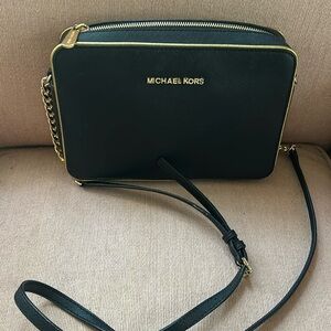 Michael Kors Black Leather Crossbody Bag - Gold Trim, Strap used once
